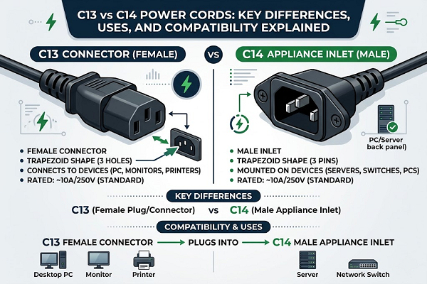 C13 vs C14 Power Cords: Key Differences, Uses, and Compatibility Explained